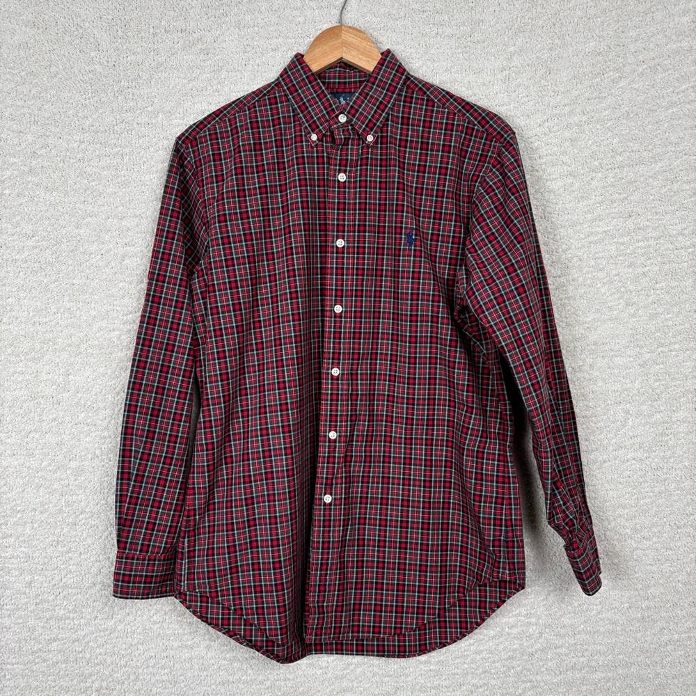 Ralph Lauren Shirt Men 15.5 Red Plaid Classic Fit Career Button Down Preppy Pony